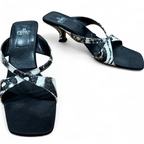 Fendi Black and White Strappy Heels - Picture 1 of 4